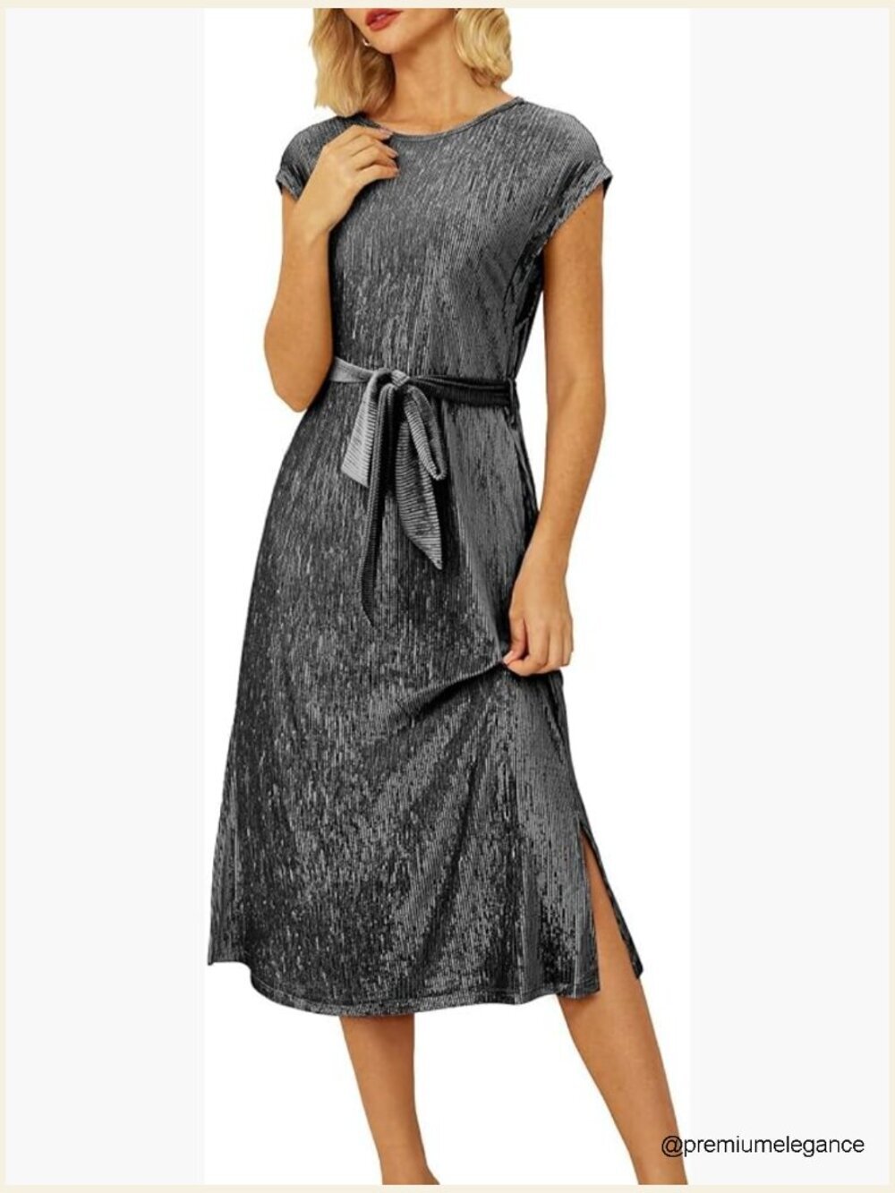Sleeveless Crewneck Velvet A-Line Midi Dress with Pockets for Party